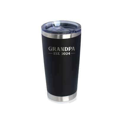 Insulated Coffee Tumbler Cup with Sliding Lid - Grandpa Est. 2024 - Bold - 20 oz - Etched Sayings, Father's Day Gift & Baby Reveal - Fat Tumbler - Gift for Family - FTL024