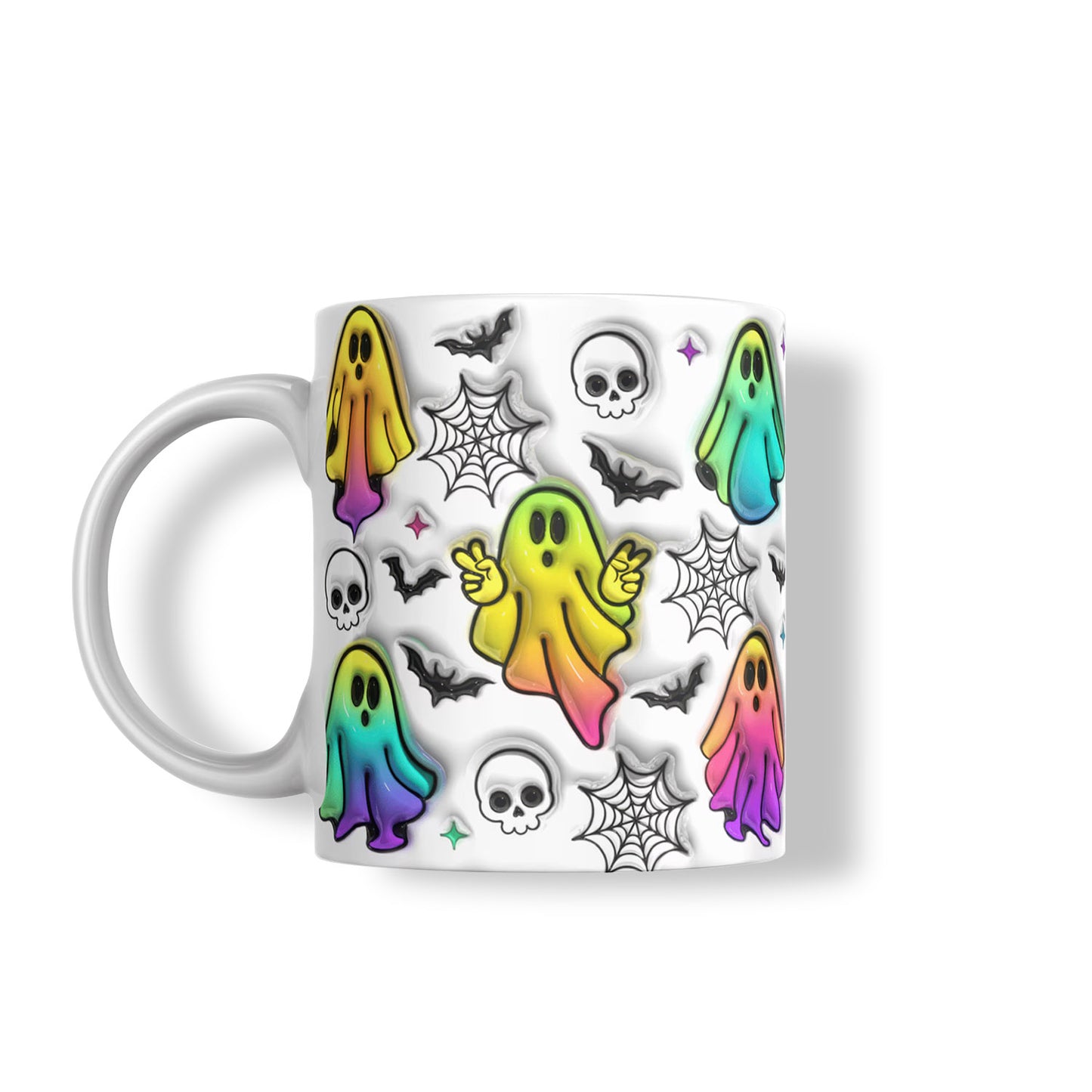 3D Colorful Halloween Ghosts Inflated Mug 11oz & 15oz, Puff Spooky Ghost Mug - Gift for Family - MG006