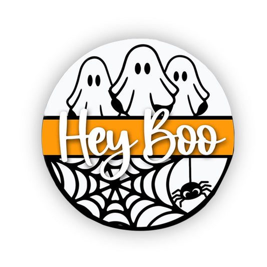 Hey boo, fall, autumn, Halloween decor, round wood sign, glowforge, cricut, Silhouette laser cut file door hange - WoodSign - Gift for Family - WS009