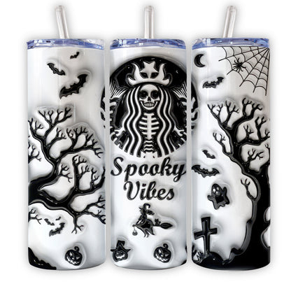 3D Spooky Vibes Inflated Tumbler, 3D Puff Pumpkin 20oz Tumbler, Skinny Tumble 3D Ghost Tumbler - Gift for Family - TL012