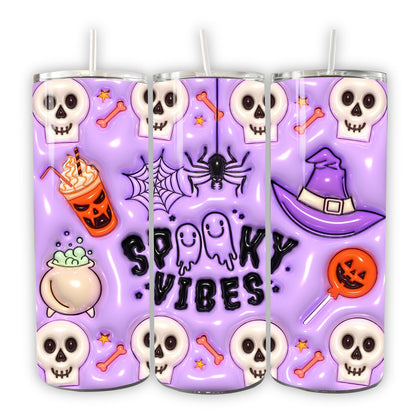 3D Halloween Inflated Tumbler, 3D Puff Halloween 20oz Tumbler, Skinny Tumbler - Gift for Family - TL014