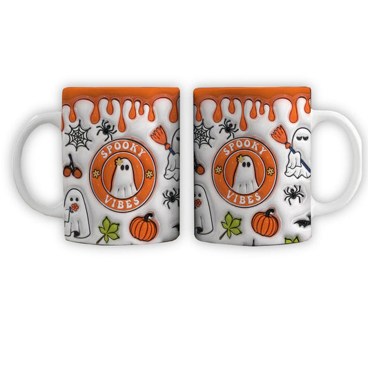 Petthouse 3d Inflated Spooky Ghost Vibes, Pumpkin Spice Coffee Lover Gift, Halloween Mug, Housewarming Gift, Thanksgiving Mug For Mom - Gift for Family - MG011