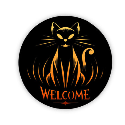 Black Cat Door Hanger, Welcome Sign, Laser Cut, Halloween, Black Cat Door Sign, Halloween Decor, Glowforge - WoodSign - Gift for Family - WS022