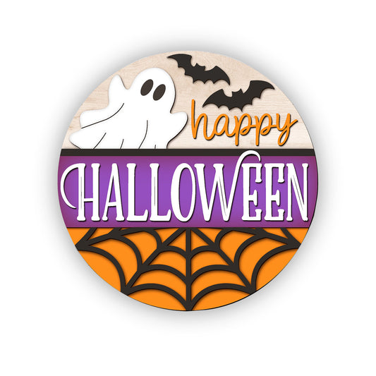 Ghost Happy Halloween Sign, Halloween Door Hanger, Ghost, Laser Cut, Halloween Door Sign, Glowforge Cricut - WoodSign - Gift for Family - WS006