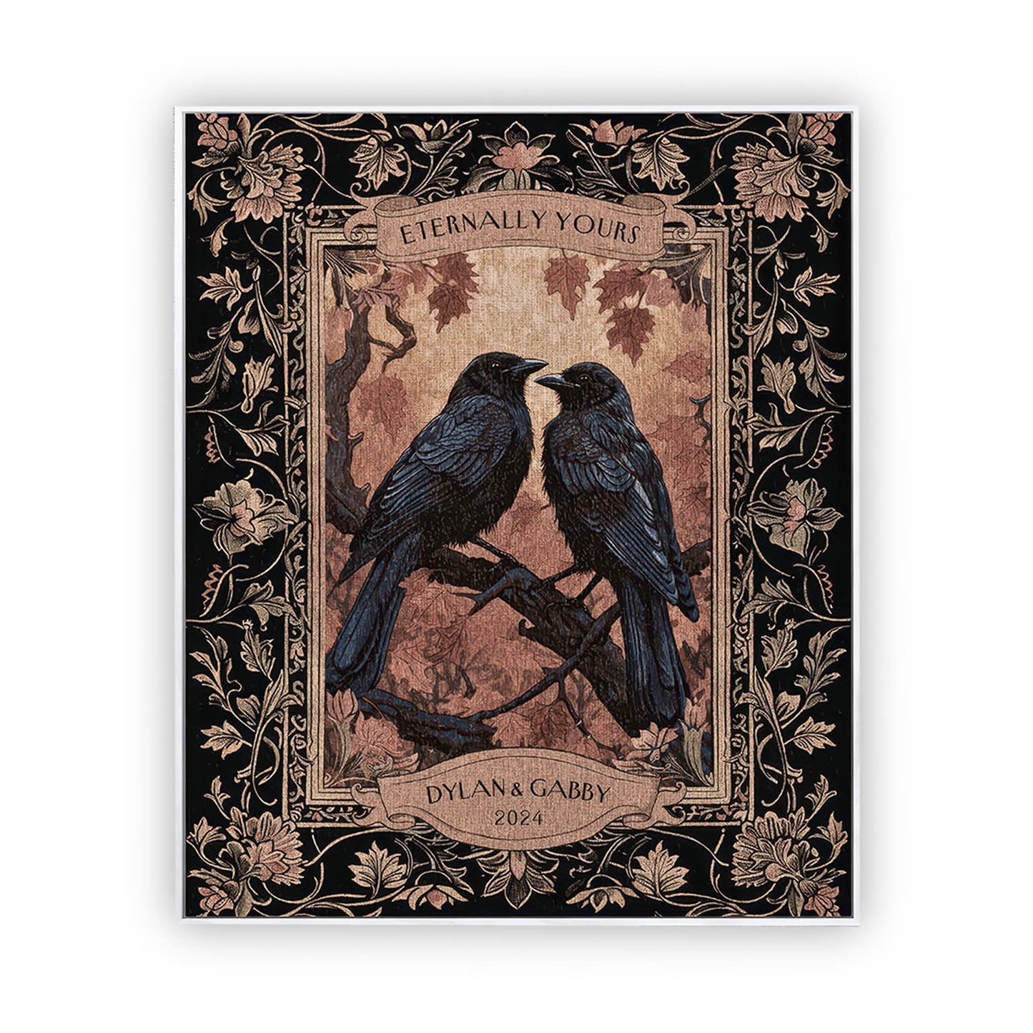 Dark Academia Raven Couple Tapestry Custom Names, Crowcore Aesthetic Woven Throw Custom Dating Anniversary 'Eternally Yours' Crow Lover - Blanket - Gift for Family - BL019