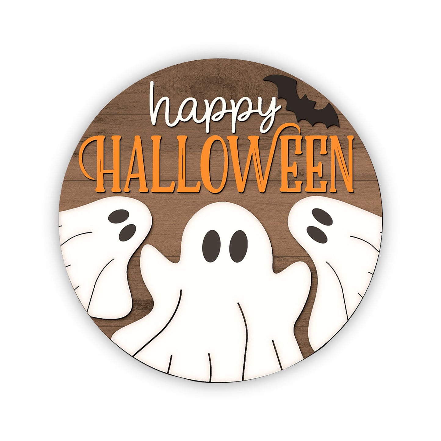 Happy Halloween Sign, Halloween Ghost Door Hanger, Ghost,Laser Cut, Halloween Round Door Sign, Glowforge Cricut - WoodSign - Gift for Family - WS010