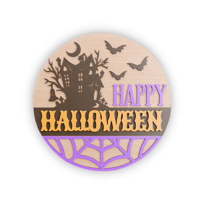 Happy Halloween Door hanger laser cut Ghost door hanger Halloween door sign Front door sign Glowforge - WoodSign - Gift for Family - WS008