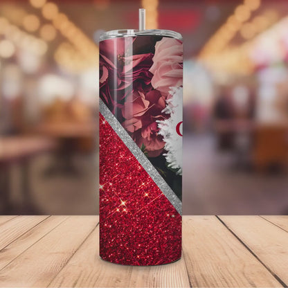 Grandmother vibrant rainbow floral Sublimation, 20oz Skinny Tumbler, Red Glitter, Grandmother 2024 Granny Tumbler - Tumbler - Gift for Family - TL025