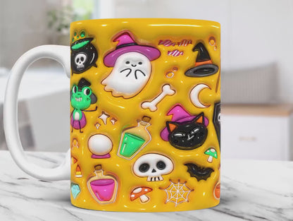 3D Inflated Halloween Mug, 3D Puffy Ghost Halloween, 3D Puff 11oz 15oz Spooky Vibes Halloween Mug - Gift for Family - MG012