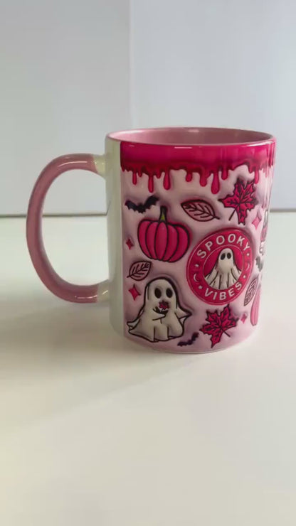 Pink Halloween Mug with handle, Spooky Vibes Mug, Autumn Mug, Pumpkin Spice Latte Mug, Halloween Coffee, Pumpkin Spice all things nice - Gift for Family - MG013